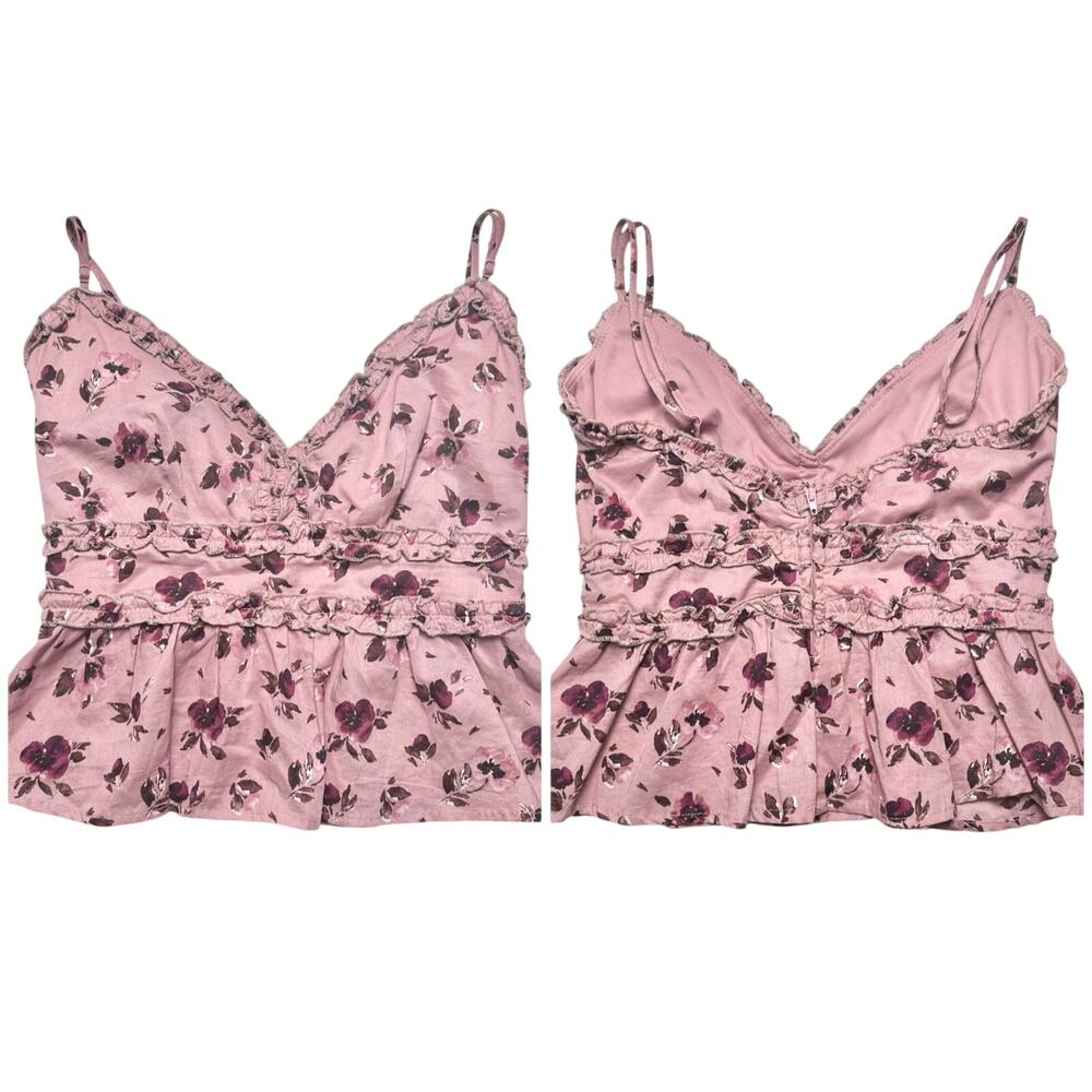 Mi Ami Urban Outfitters | Women | Plum Floral Cropped Peplum Tank Top | XS